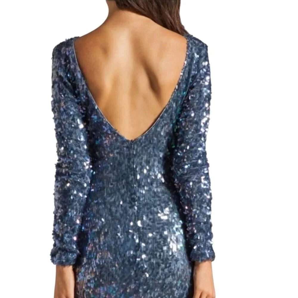 Dress The Population Lola Sequined Dress Blue Multi Open Back Bodycon Size S